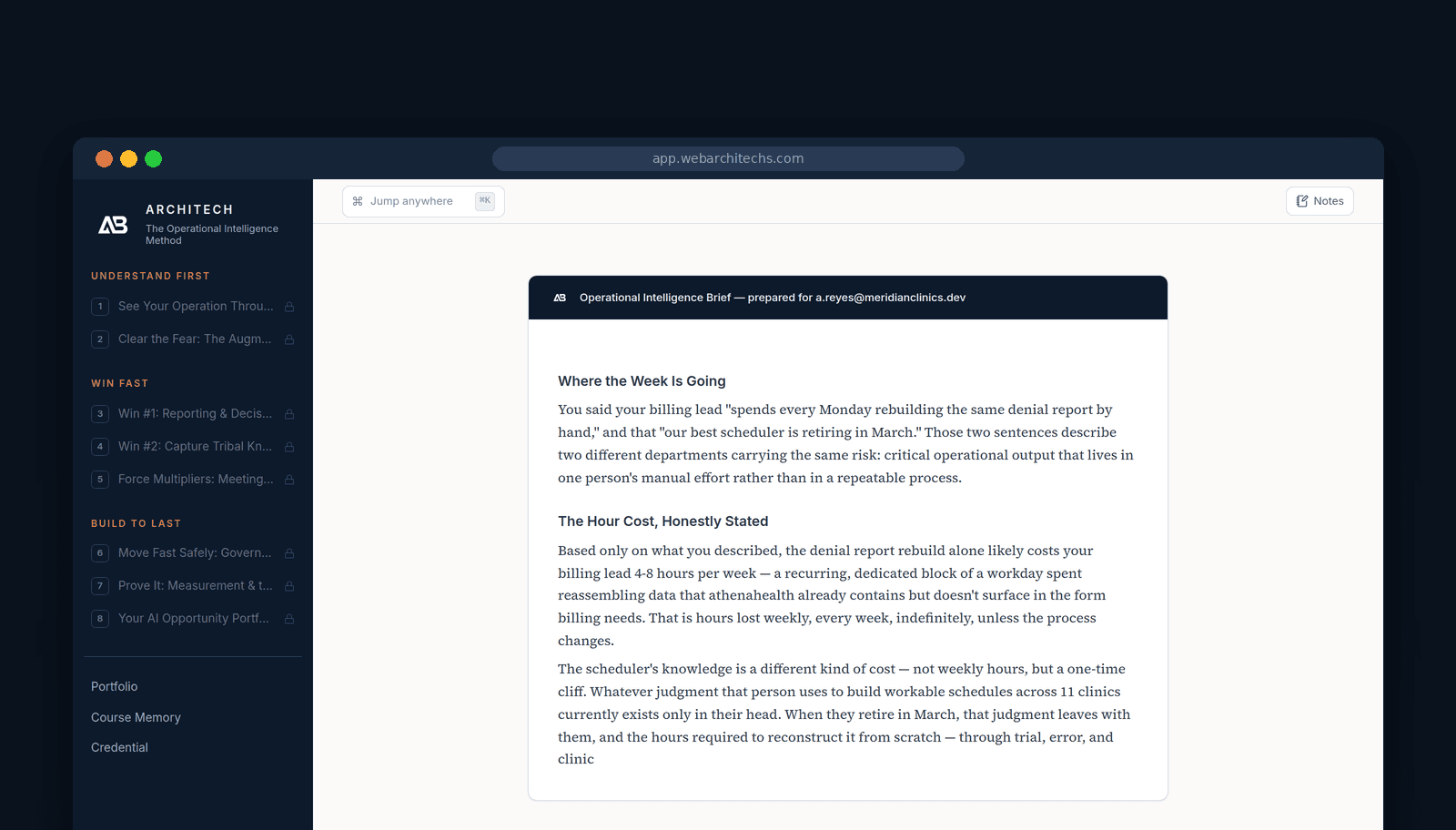 A personalized Executive Intelligence Brief inside the course